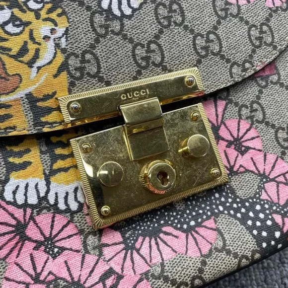 100% Authentic GUCCI Padlock Brown Bengal Canvas Shoulder Bag - Picture 9 of 15